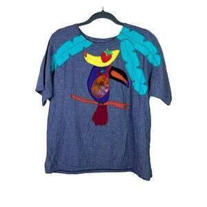 Alfredo's Wife Art to Wear Colorful Toucan Blouse Women's Size  Small